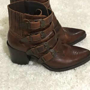 Brown leather Steve Madden Western style booties